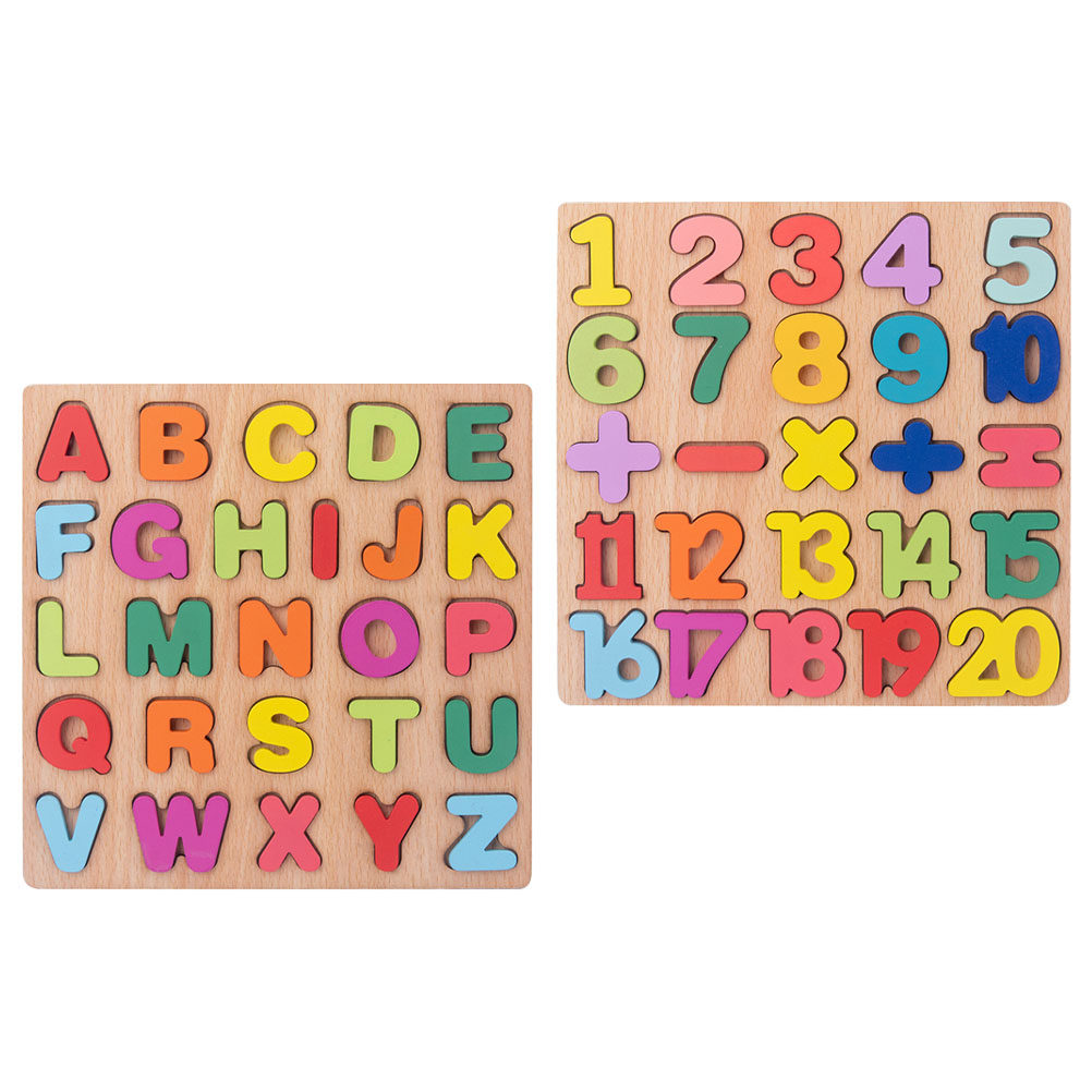 Abc Kids Early Education - 2Sets Colorful Wooden Alphabet Number Puzzles