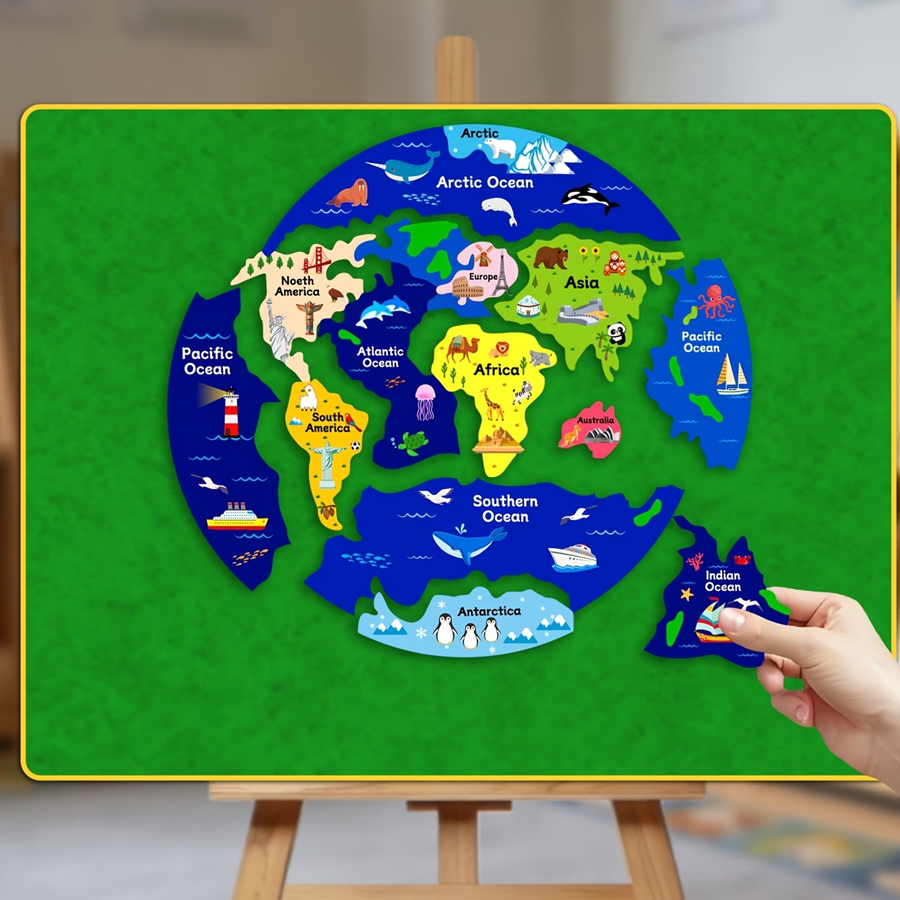 Kids World Map Felt Puzzle, In - Puzzle Map World ulasan dan harga